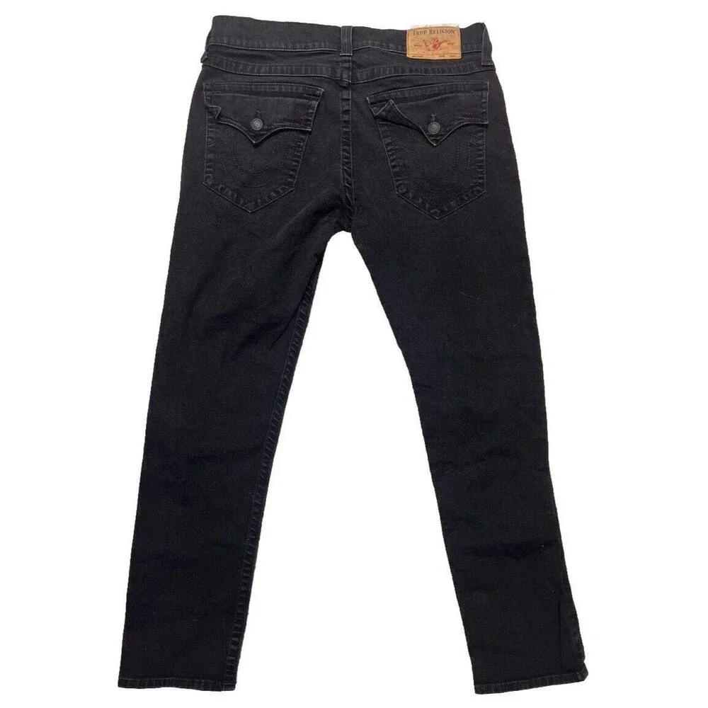 True Religion 36 X 31 Rocco Relaxed‎ Skinny Men’s Black Denim Jeans Flap Pocket
